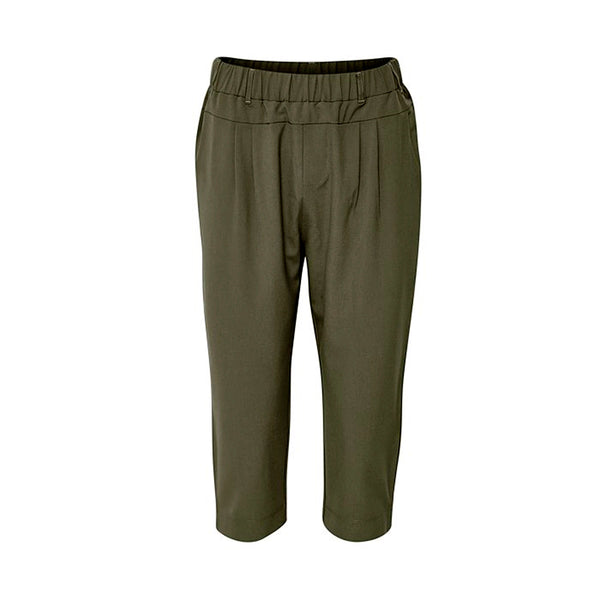 Army grøn capri buks i habit look med elastik i taljen og bæltestropper
