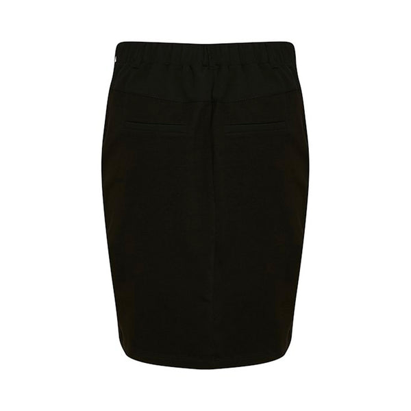 Klassisk sort nederdel med bæltestropper og lommer set bagfra