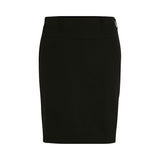 Klassisk sort nederdel med bæltestropper og lommer set forfra