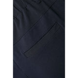 Mørkeblå habit buks med smalle ben elastik i taljen paspel lommer og bæltestropper