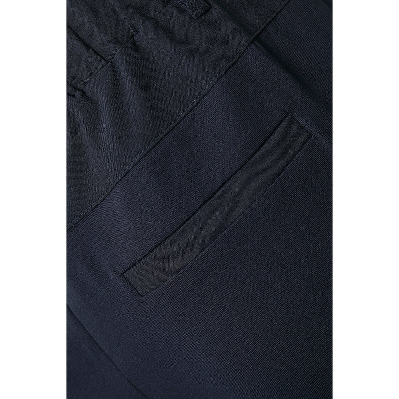 Mørkeblå habit buks med smalle ben elastik i taljen paspel lommer og bæltestropper