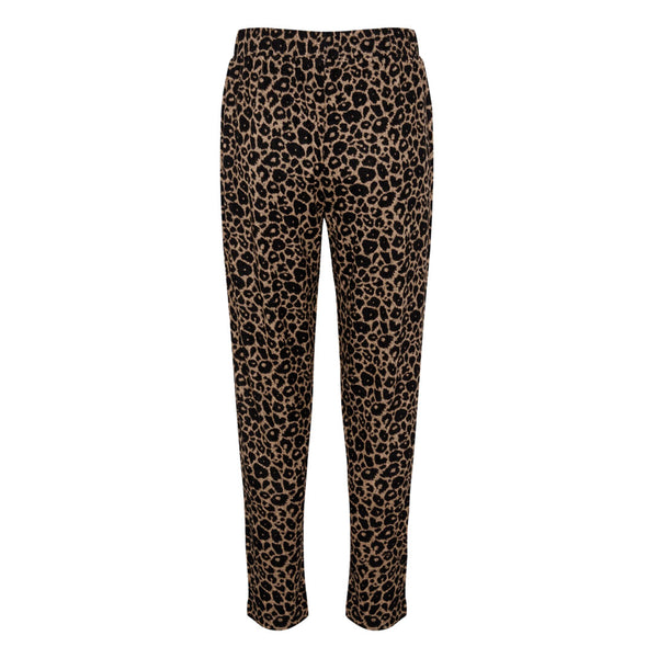 leopard bukser i sort og beige nuancer med elastik i livet og løse bukseben