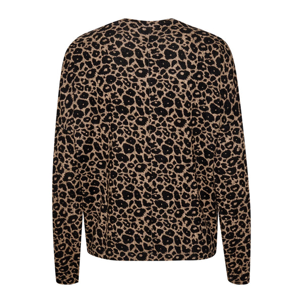 leopard bluse i sort og beige farver og lange ærmer
