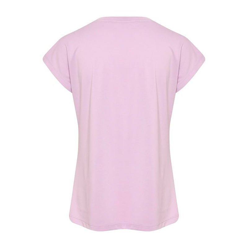 Lilla t-shirt med rund hals og korte set bagfra