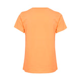 Orange t-shirt med rund hals og korte ærmer og teksten love henover brystet set bagfra
