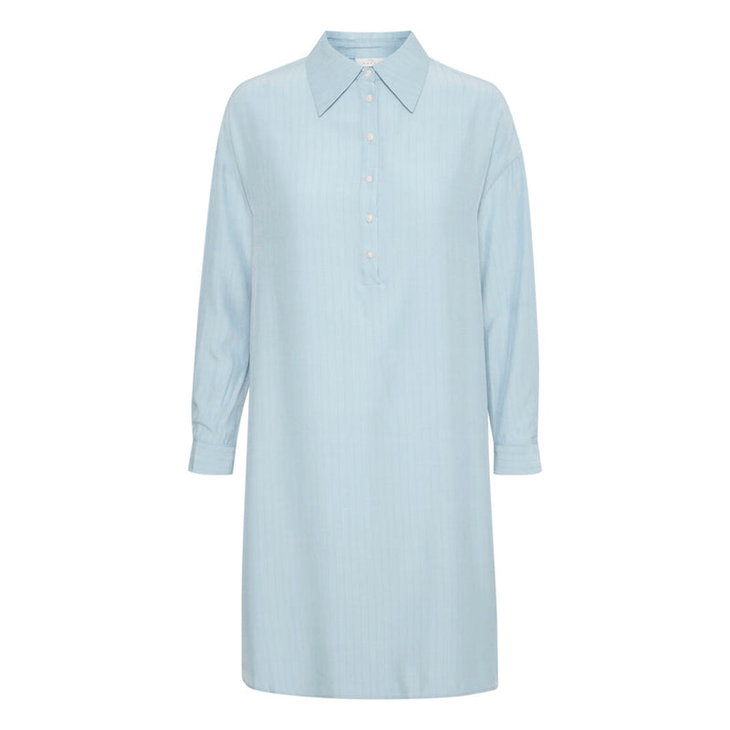 Lang blå skjorte fra Kaffe med knapper almindelig skjorte krave og fast manchet med knapper set forfra