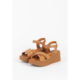 Cognac farvet skind sandal med plateu