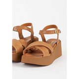 Cognac farvet skind sandal med plateu